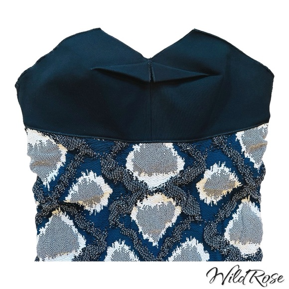 ROLAND MOURET Blue & Black Stretch Bodycon Corset Bustier Mini Dress SZ 4 - Picture 4 of 16